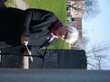 Elaine MacDonald on the National Day of Mourning at the worker's monument in Lamoureux park on Friday April 8, 2022 in Cornwall, Ont. Laura Dalton/Cornwall Standard-Freeholder/Postmedia Network