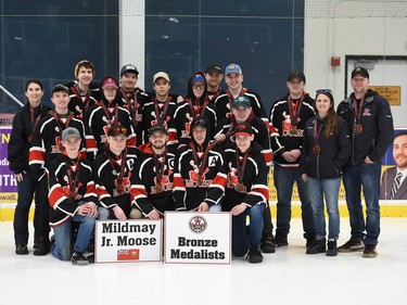 The Mildmay Jr. Moose, from Ontario, won bronze at the 2022 Broomball Canada National Juvenile Championship on Saturday April 16, 2022 in Cornwall, Ont. Robert Lefebvre/Special to the Cornwall Standard-Freeholder/Postmedia Network