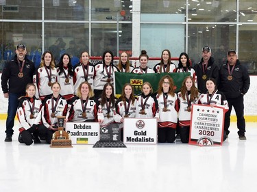 The Debden Roadrunners, from Saskatchewan, won gold at the 2022 Broomball Canada National Juvenile Championship on Saturday April 16, 2022 in Cornwall, Ont. Robert Lefebvre/Special to the Cornwall Standard-Freeholder/Postmedia Network