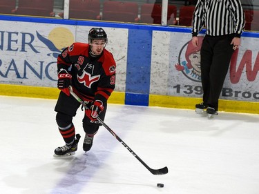 Nepean Raiders Ryan Iwachniuk, during play against the Cornwall Colts on Saturday April 9, 2022 in Cornwall, Ont. Cornwall won 4-2. Robert Lefebvre/Special to the Cornwall Standard-Freeholder/Postmedia Network