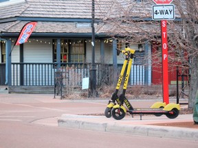 Scooters available to rent in Cochrane can be located on a smartphone app.