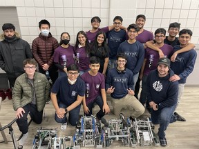 Jeff Landry (front, first from right). Heading to the Worlds are Shawn J. (Back row: Red jacket blue mask), Niyati Patel (middle, first from right - black shirt), Sparsh Patel (front, second from right), Neel Patel (Back - black shirt), Muhammad Ali Qureshi (back, third from right) Supplied image/FMPSD