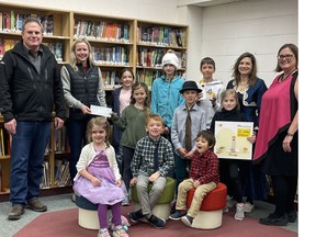 A donation was made by Compass Minerals to support the coding program, an addition to the mathematics curriculum, at Goderich Public School. (Front, L-R): Fawn Powers, Thomas Johnston and Callum Tolchard-Wright. (Middle, L-R): Craig Manz, Amy Boyce, Brooklyn Gerrard, Nathan Reddington, Violet Gole and Lori Stevens. (Back, L-R): Nadine Grandmaison, Kate Watson, Arlo Stecca and Lorrie Goos. Submitted