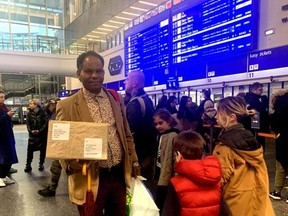 Multicultural association executive director Dr. Gezahgn Wordofa stands inside Warsaw Central train station where many Ukrainian refugees were waiting Wednesday so they could fill out resettlement and immigration paperwork at the Canadian Embassy in that city. Submitted photo