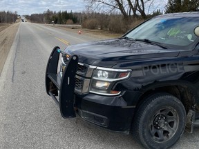 Police on the scene of a crash on Grey Rd. 9 in Southgate on Monday, April 4, 2022.