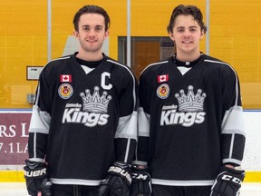 Exeter brothers Carter, left, and Jackson McLlwain are playing for the Junior B Komoka Kings this year. KPH Photography
