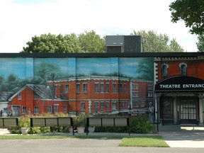 This mural, which portrays the south side of Old Main Street, covers the entire front wall of the Upper Canada Playhouse building. 

Benita Baker 
www.benitabaker.com
