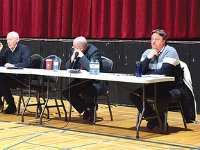 Photo by KEVIN McSHEFFREY
City representatives Steve Antunes – economic development manager, CAO Daniel Gagnon, Councillor Tom Turner, Mayor Dan Marchisella and Councillor Chris Patrie attended the recreational hub town hall meeting on March 30.