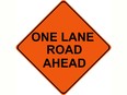 ONE LANE ROAD AHEAD SIGN