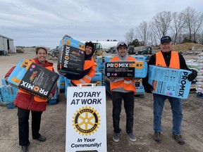 From left, Briane Machan, Lucas Chapman, Craig Machan, Pat McGill are shown at a recent Rotary Club fundraiser in Sarnia for humanitarian efforts in Ukraine.