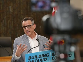 Greg Rickford, Minister of Northern Development, Mines, Natural Resources and Forestry, announced $2 million in funding for the City of Greater Sudbury for local road infrastructure work, during a press conference at Tom Davies Square in Sudbury, Ont. on Monday April 4, 2022. John Lappa/Sudbury Star/Postmedia Network