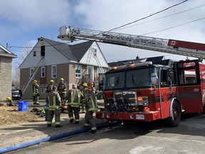 A woman removed from the scene of a fire has died. She was transported to hospital following a fire at a multi-unit building on Buchanan Street in Sudbury, Ont. on Friday April 8, 2022. Deputy Fire Chief Jesse Oshell said firefighters located the woman in the building and performed CPR on her until paramedics arrived on the scene and transported her to hospital. Greater Sudbury Police and the Ontario Fire Marshal's Office will take over the investigation and the fire scene. John Lappa/Sudbury Star/Postmedia Network