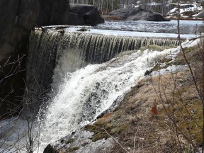 Water flows down to a stream from a spring runoff at Lake Laurentian in Sudbury, Ont. on Monday April 11, 2022. John Lappa/Sudbury Star/Postmedia Network