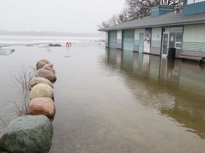 Water has reached the building that once housed the Sudbury Canoe Club on Ramsey Lake in Sudbury, Ont. on Wednesday April 13, 2022. John Lappa/Sudbury Star/Postmedia Network