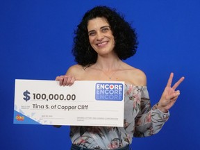 Tina Stickles of Copper Cliff won $100,000 playing Encore. OLG