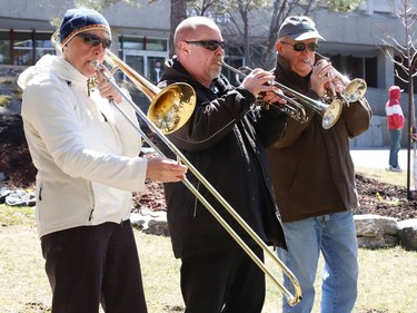 The Northern Brass Trio performs at the Earth Day Climate March at Laurentian University in Sudbury, Ont. on Friday April 22, 2022. John Lappa/Sudbury Star/Postmedia Network