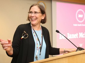 Dr. Janet McElhaney smiles as she is awarded the 2017 Public Health Champion Award in tis file photo. She has posthumously been awarded the Ronald Cape Distinguished Service Award by the Canadian Geriatric Society. Gino Donato