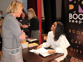 Olympian, broadcaster and author Perdita Felicien spoke and signed books at a One Book Lambton event at the Sarnia Public Library Theater on April 22, regarding her memoir My Mother's Daughter.  Carl Hnatyshyn/Sarnia This Week