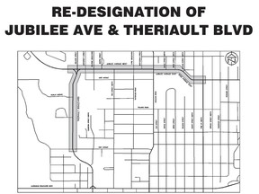 A graphic presented to Timmins council on Tuesday evening shows where the bicycle lanes will be introduced along Jubilee Avenue and Theriault Boulevard.