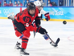 Brianne Jenner of Team Canada is seen here during the Women's Ice Hockey Gold Medal match between Canada and the United States at the Beijing 2022 Winter Olympic Games Feb. 17, 2022. Jenner is hosting a girls hockey camp at the McIntyre Arena on the weekend of April 23 and 24, along with a meet and greet dinner event at the Porcupine Dante Club on that Saturday at 6:30 p.m.

Elsa/Getty Images