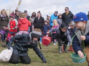 When the siren sounds, it’s time to rush out and collect chocolate eggs. (Chris Abbott/Norfolk and Tillsonburg News)