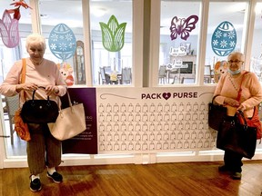 Suzanne (left) and Jackie, residents of Tillsonburg Retirement Residence, have agreed to help pack locally donated purses in the Pack-a-Purse Drive, which runs until May 6. (Submitted)