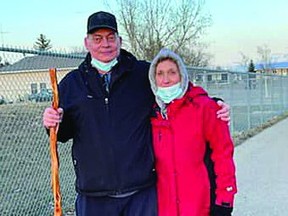 Vulcan County Health and Wellness Foundation hosted a five-kilometre Moonwalk on March 18 to help raise funds for seven auto pulse resuscitation systems for local fire departments. Paul Brietzke, pictured here with wife Vicki, walked the full five kilometres 88 days after having a double-lung transplant on Dec. 20. He made it a goal to participate in the event and raise funds so that the couple could give back to the Town and County of Vulcan for all of the support they received for his transplant. "We had a great time," wrote Vicki in a Facebook post. "Afterwards we drank hot chocolate, visited and warmed up by the fire. It was the first time in six years he was able to stand by a fire."