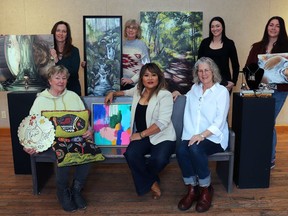 From left, Paulette Robertson (foreground), Lianne Todd (rear), Sue Goossens (rear), Aggie Armstrong (front), Lesley Penwill (front), Tabitha Verbuyst (rear) and Rhonda Franks (rear) are among 35 participating artists in 18 locations featured on the 15th annual Oxford Studio Tour, scheduled for Saturday, April 30, and Sunday, May 1, from 10 a.m. to 5 p.m. Information on the tour can be found in full-colour brochures, the tour website (oxfordstudiotour.ca), by calling 519-842-6151 or visiting the tour's dedicated Facebook page. (Submitted photo)