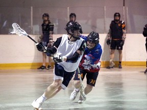 The Owen Sound North Stars junior B lacrosse club take to the floor inside the Desboro Arena for the opening training camp on Sunday, April 3, 2022. After a cancelled season in 2020 and an exhibition season in 2021 the N'Stars are set to play a full 20-game regular season schedule as part of the Ontario Junior B Lacrosse League circuit. Greg Cowan/The Sun Times