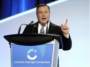 Alberta Premier Jason Kenney speaks at the Canadian Hydrogen Convention in Edmonton on Tuesday, April 26, where he announced that the province of Alberta will invest $50 million over four years to launch the Clean Hydrogen Centre of Excellence to support made-in-Alberta energy solutions and to grow the province's emerging hydrogen sector. LARRY WONG/Postmedia