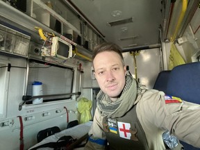 Searle inside one of his team's ambulances.