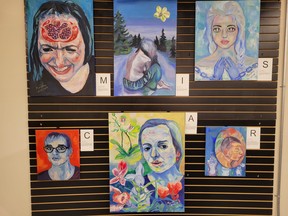Artist Mariette Van Der Westhuizen of Wetaskiwin County’s art series The Miscarriage, detailing her experiences going through a miscarriage, is on display at The Art of Mental Health art show at the Leduc Arts Foundry. (Dillon Giancola)