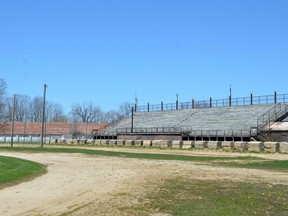 The Owen Sound Agrricultural Society grandstand and barn at Victoria Park in Owen Sound on Sunday, May 8, 2022.