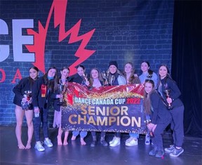 Senior dancers from SB Dance Academy in Port Elgin won the Senior Dance Canada Cup at Dance Canada in Collingwood last season.  They included: Gabby Vance (left), Ava Cameron, Olivia Austin, Kaelynn O'Brien, Aarelyn Wade, Lindsay Ross, Amellea Deschambeault-Havaris, Poppy Munro, Lyndsey Vansickle and Alivea Vance. [Submitted]