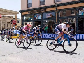 Emily Marcolini, right, leads a group of cyclists in the Tour of Gila, held April 27 to May 1.