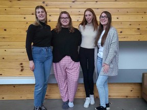 From left are new Student General Association representatives Olivia Broomer (vice-president of student life), Ana Tremblay (VP of education), Avery Morin (president), and Emma Lelievre (VP of finance).