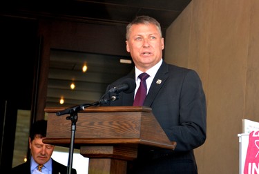 Stratford Mayor Dan Mathieson spoke to how the city and Stratford council and staff supported the festival in its efforts to build a brand-new Tom Patterson Theatre over the past five years during Tuesday’s grand-opening ceremony. Galen Simmons/The Beacon Herald/Postmedia Network