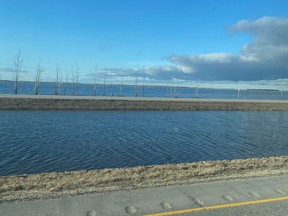 Some of the overland flooding near Elie, Manitoba. (Photo supplied by Dave Jensson)