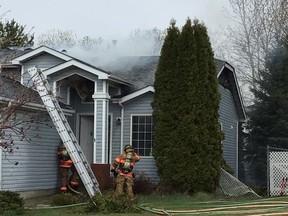 Strathcona County Emergency Services crews rushed to a home in the Heritage Hills area just before 3 p.m. on Sunday, May 8 after a fire was called in. SCES said the damage was extensive and the house may be a write-off.  Photo courtesy SCES