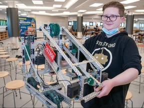 Breanna Subject, a senior member of the Stratford District secondary school’s robotics team, inside the nearly completed Pathways Innovation Centre at Stratford Intermediate school. (Chris Montanini/Stratford Beacon Herald)