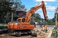 With two blockages now cleared in the crumbling, asbestos-cement sewer main under Huron Street South in St. Marys, contractors will move on to replacing the sewer pipe from Elgin Street to Elizabeth Street starting next week. (Galen Simmons/The Beacon Herald)