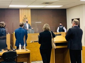Justice Minister Tyler Shandro, Strathcona-Sherwood Park MLA Nate Glubish and Sherwood Park MLA Jordan Walker met with local judges at the Sherwood Park Provincial Courthouse last week to discuss the challenges they're facing in the current facility. Photo via Facebook