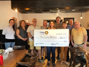 The Rotary Club of Port Elgin raised $16,122 to donate to  the Canadian Red Cross in support of Ukraine. The Rotarians included, from left: past-president Kaitlyn Shular, Hillary Trudeau, president-elect Randy Bird, Rob Dunlop, president Jessica Carter, Kevin Carter, Erin Zorzi, treasurer Mike Bolton and Kent Milroy. [Submitted]