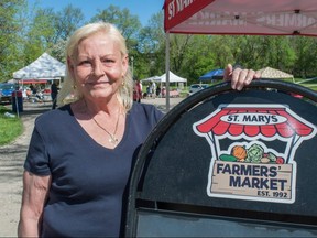 Dee Skeith says her new part time job managing the St. Marys Farmers’ Market is her way of giving back to a community that supported her through a recent cancer diagnosis. CHRIS MONTANINISTRATFORD BEACON HERALD