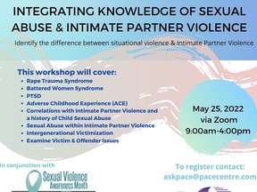 The Pace Community Support, Sexual Assault & Trauma Centre will be hosting the Integrating Knowledge of Sexual Abuse and Intimate Partner Violence seminar over Zoom on May 25 from 9 a.m. to 4 p.m.