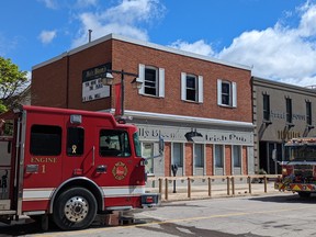 Stratford firefighters responded to an early morning fire at the former Molly Bloom's restaurant on Brunswick Street Tuesday morning. Though the building's structure is intact, fire officials say the damage is extensive. Galen Simmons/The Beacon Herald/Postmedia Network