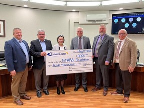 The City of Fort Saskatchewan is hosting a walking fundraiser in support of STARS air ambulances. Lamont County council members also supported the program by presenting a cheque to STARS late last week. Photo Supplied.