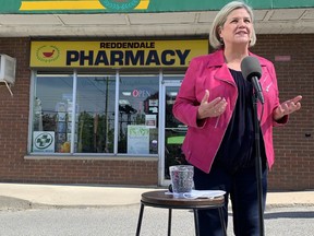 Ontario NDP Leader Andrea Horwath announces a pharmacare program during a campaign stop in Kingston, Ontario Wednesday, May 18. Elliot Ferguson/The Kingston Whig-Standard