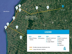 A map of the EPCOR natural gas project in southern Bruce County.