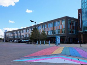 Ahead of Pride Month in June, the county updated its Pride crosswalk near the Community Centre to include the Progress Flag. Photo Supplied